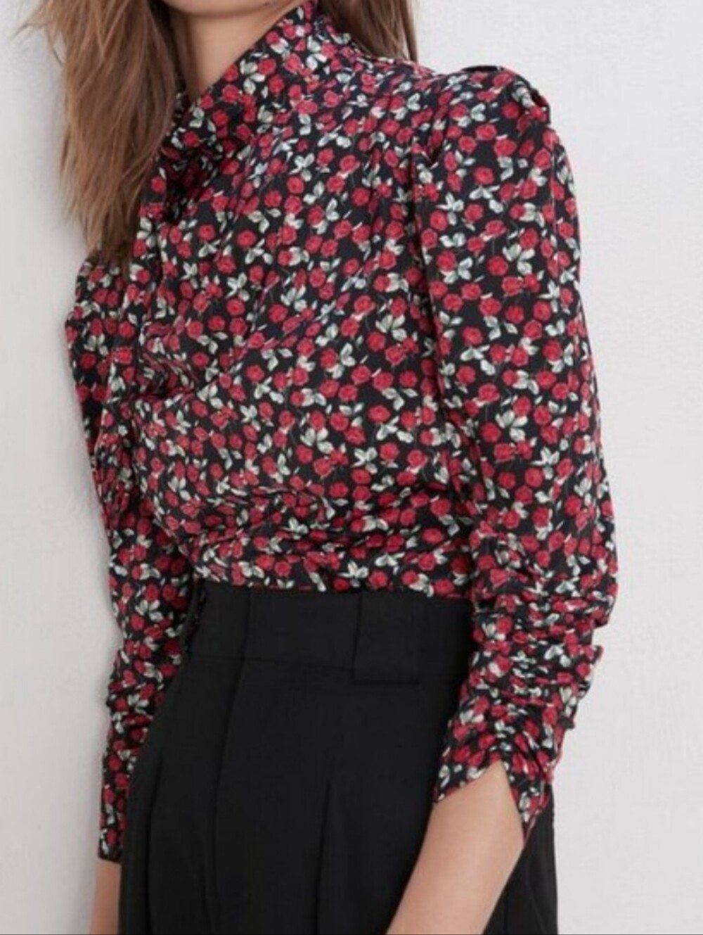 Zara Floral Blouse - Black & Red